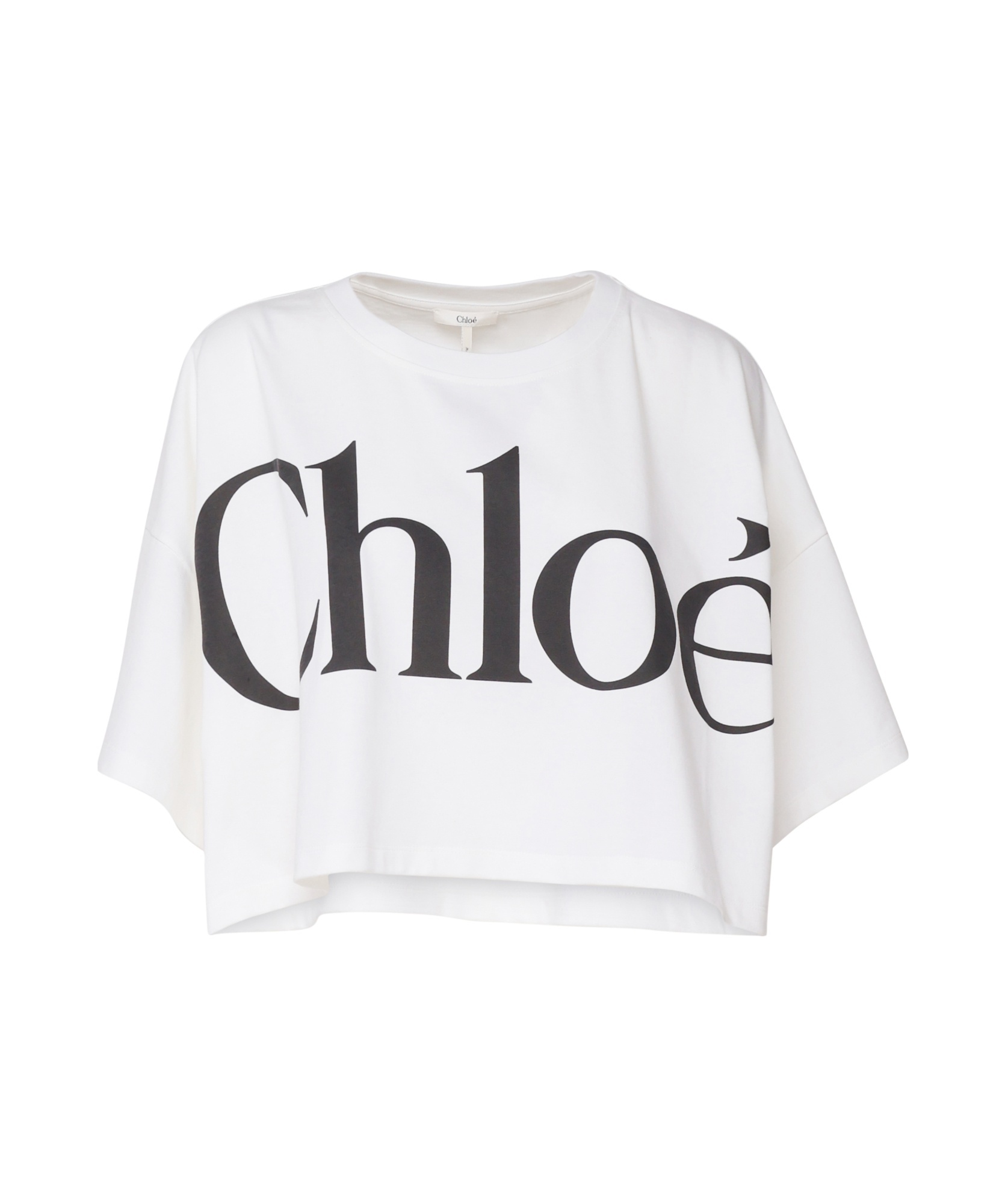 Chloé White Cropped T-shirt With Logo Lettering Print In Cotton Woman In White