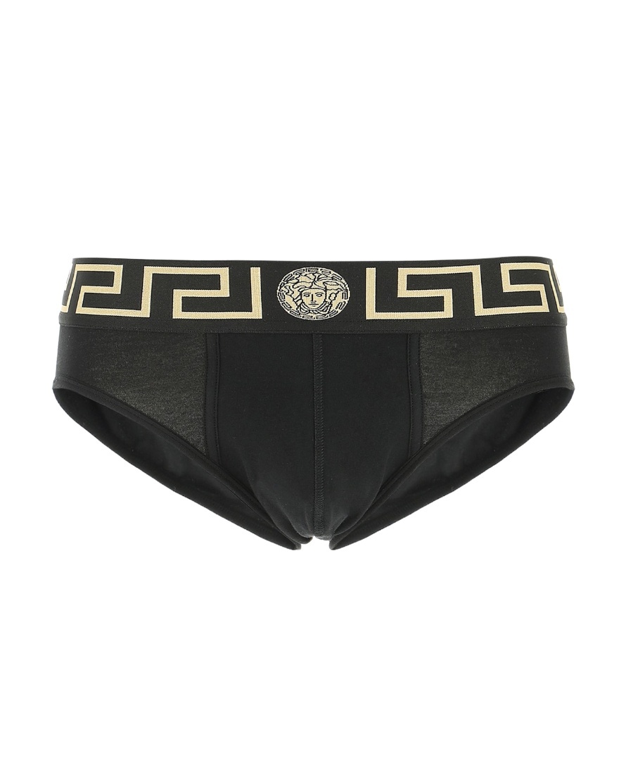 Versace Three-pack Black Greca Border Briefs In Black