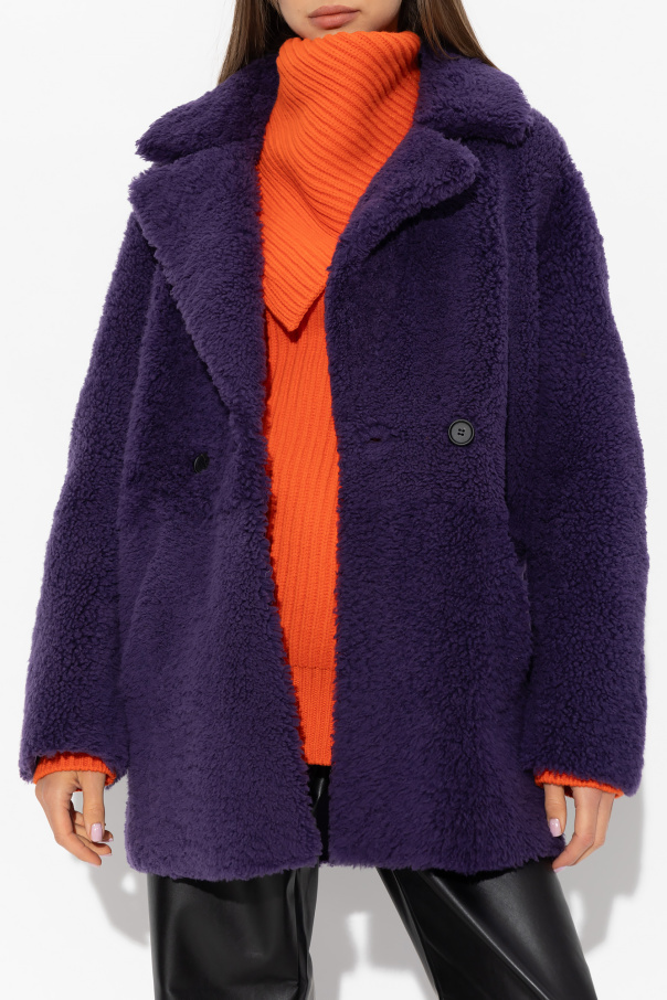 Inès & Maréchal Shearling Double-breasted Coat In Black
