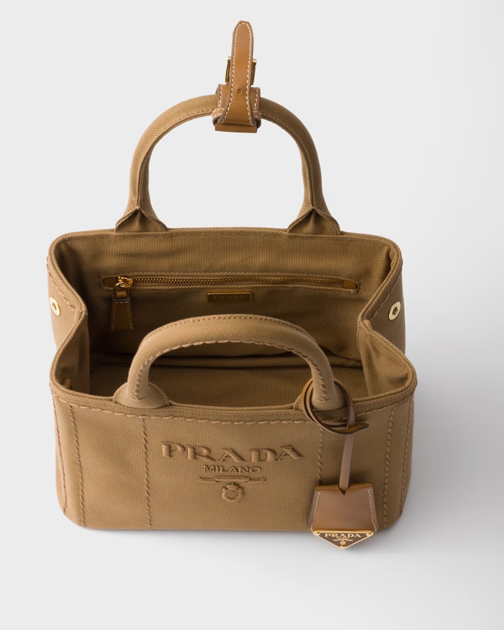 Prada Small Embroidered Cotton Canvas Shoulder Bag