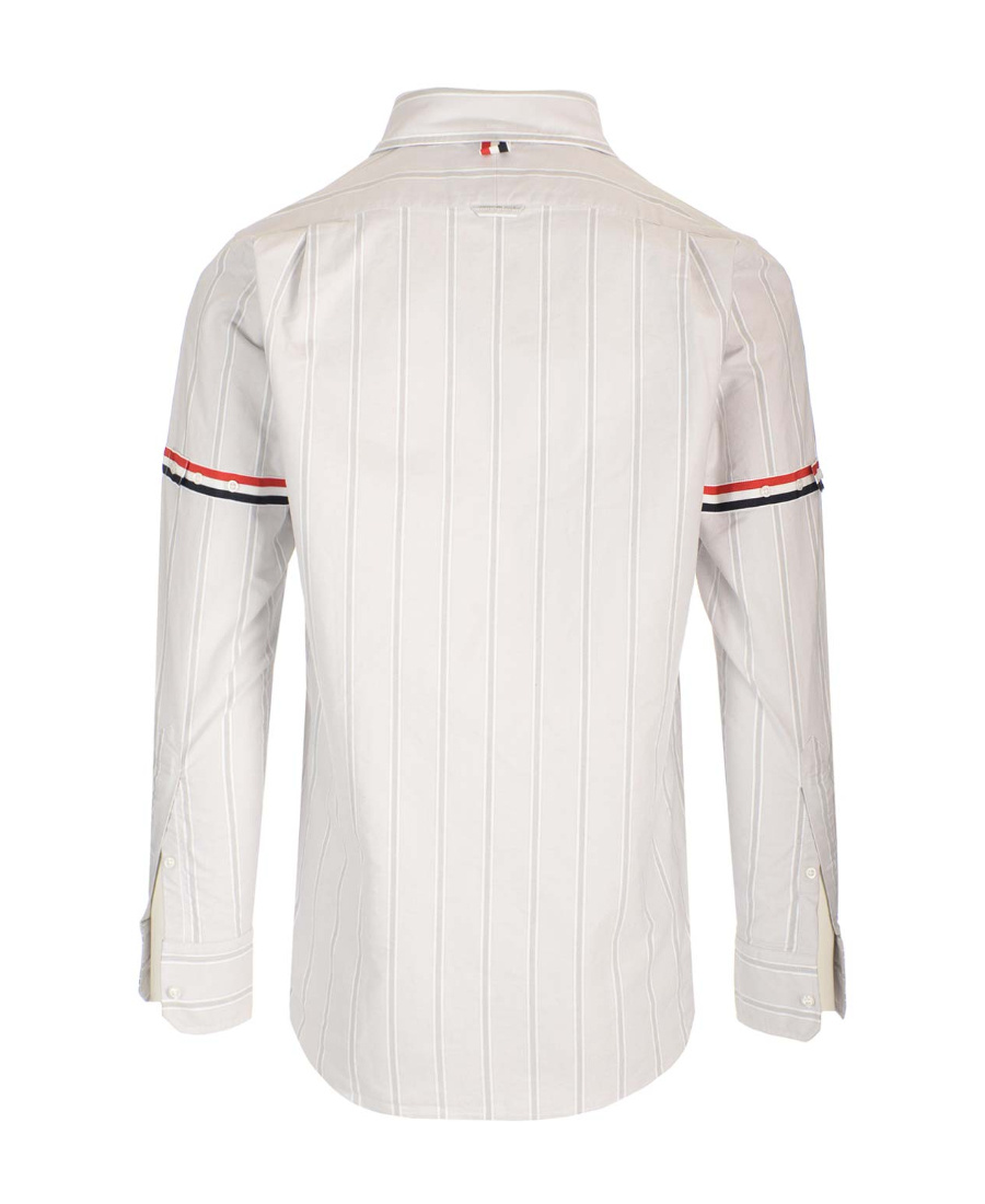 Thom Browne Vertical Stripe Long-sleeve Shirt With Tricolor Detail In White
