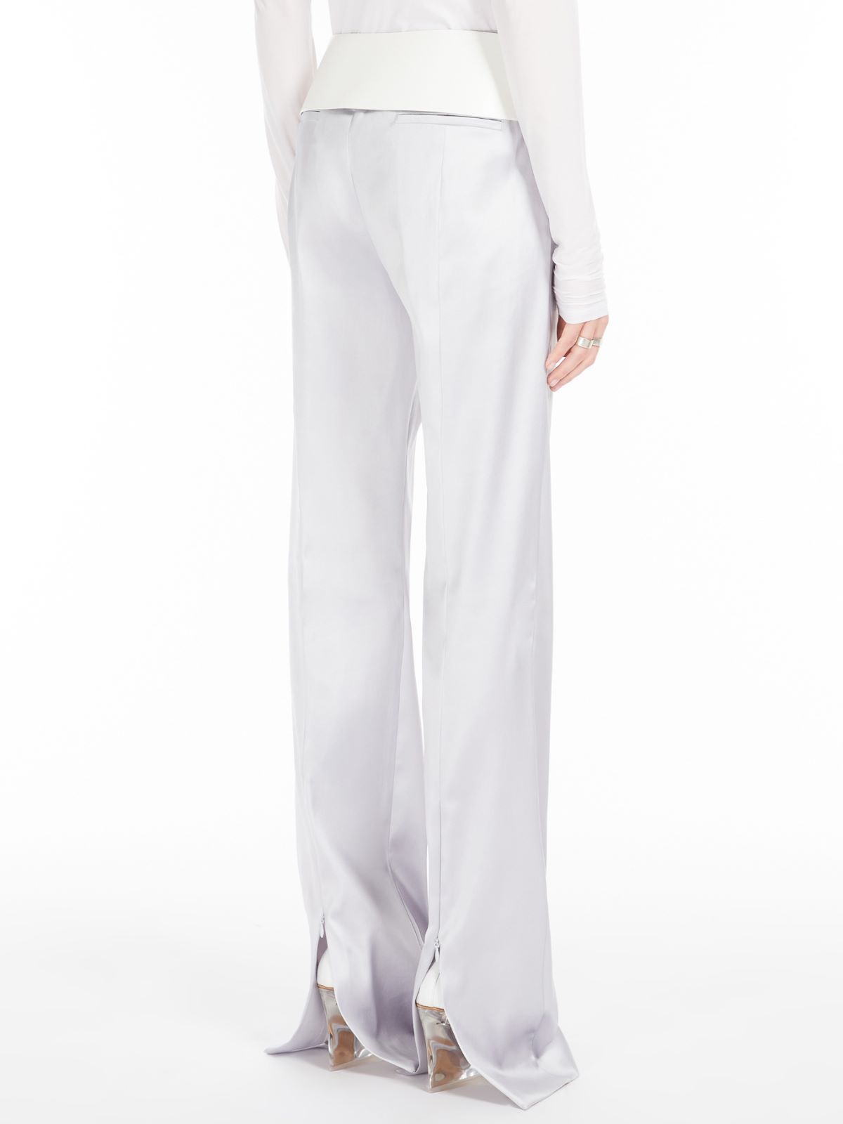 Sportmax Slim-fit Satin Trousers In Pearl Grey