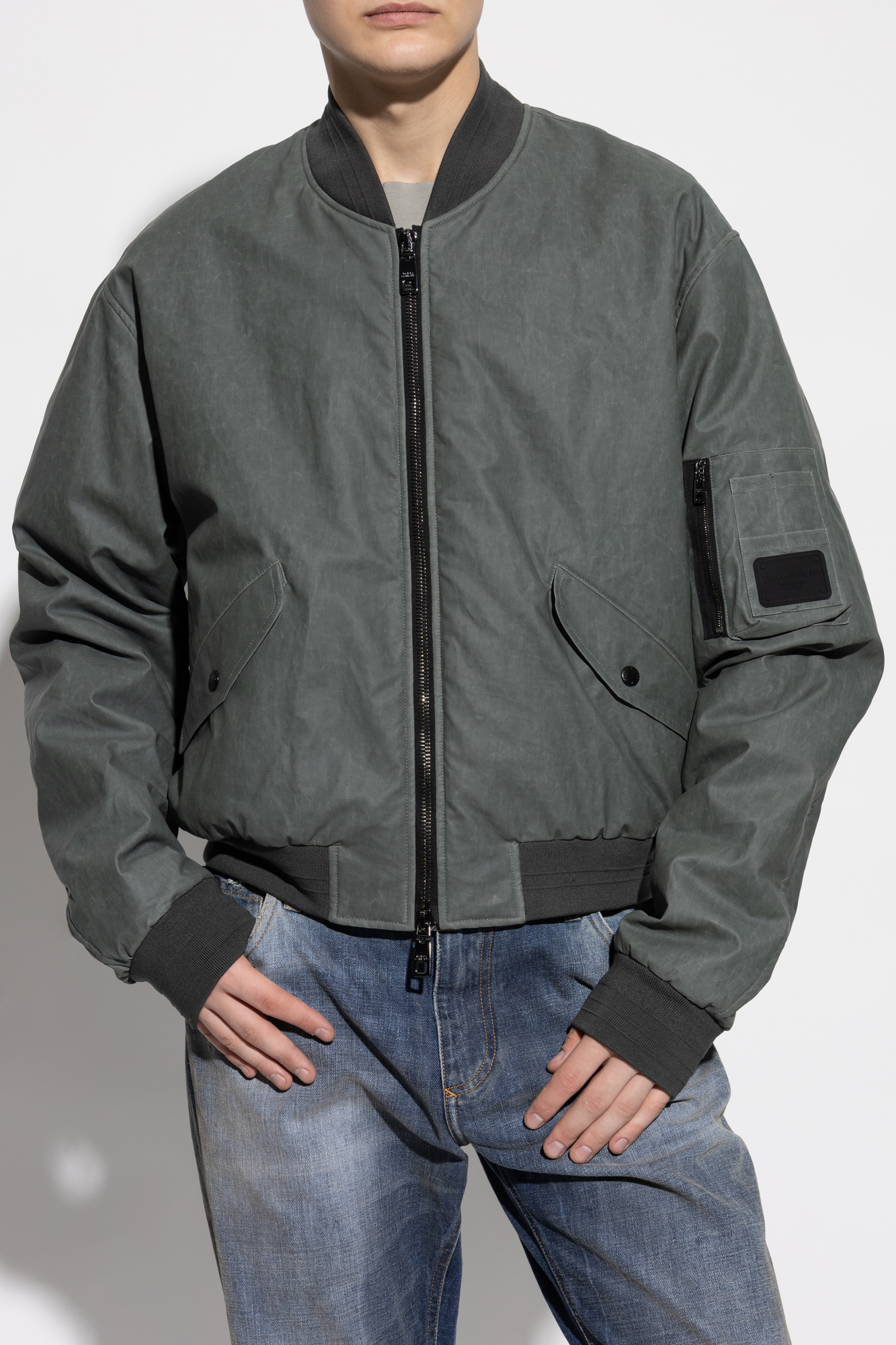 Dolce & Gabbana Classic Flight Bomber Jacket In Grey