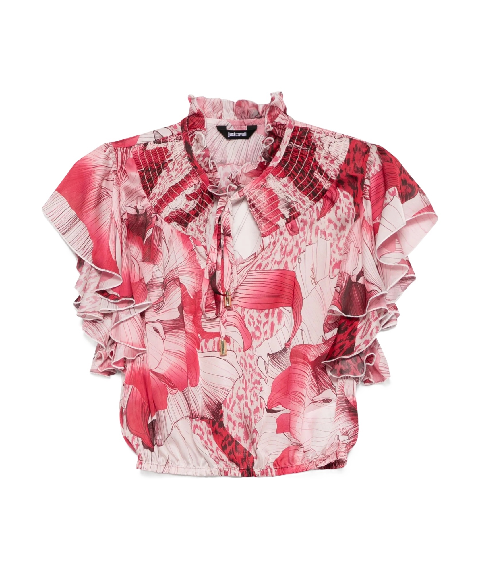 Just Cavalli Floral-print Chiffon Blouse In Pink