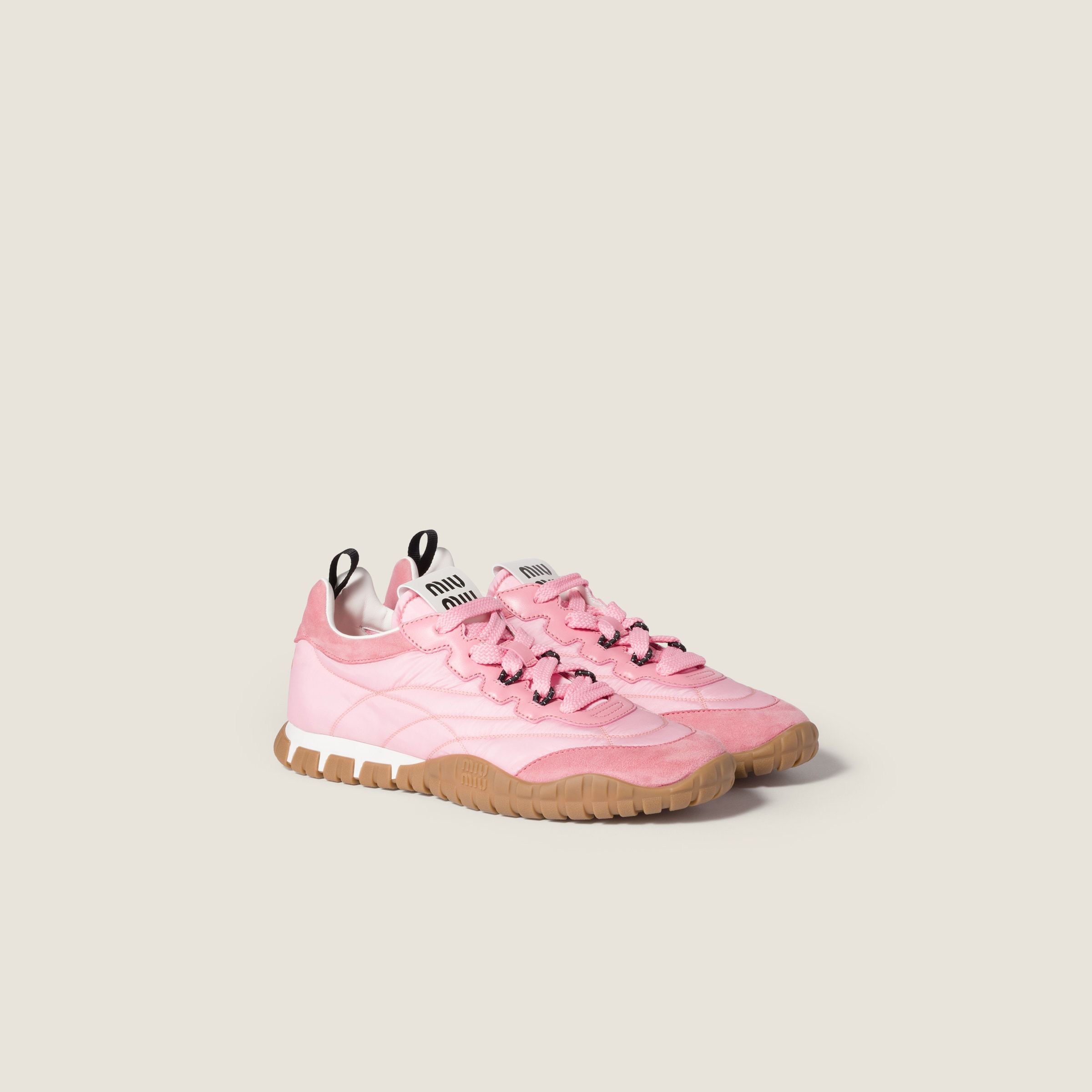 Miu Miu Tyre Technical Fabric And Suede Sneakers In Pink