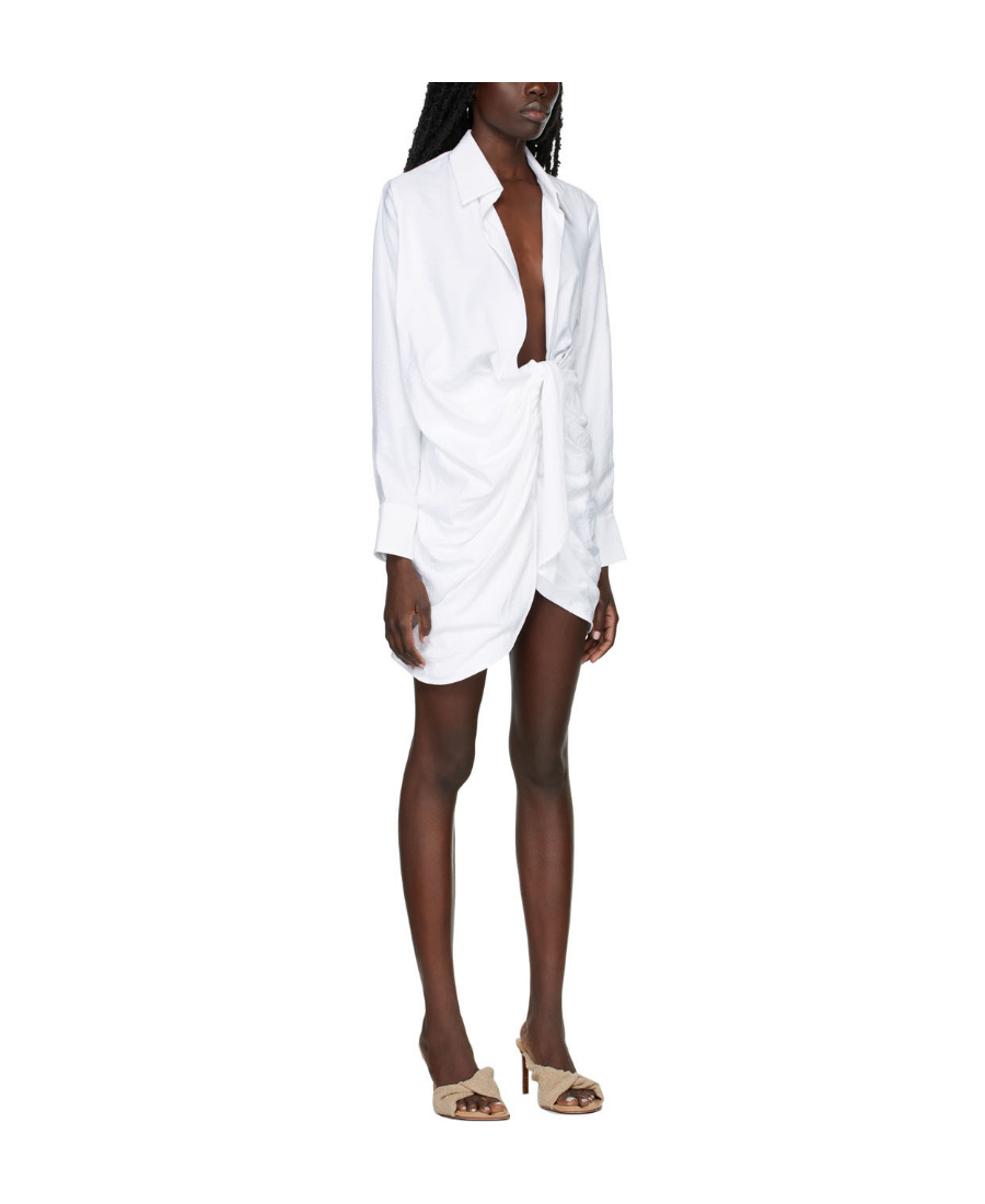 Jacquemus Bahia Tied Long-sleeved Dress In White