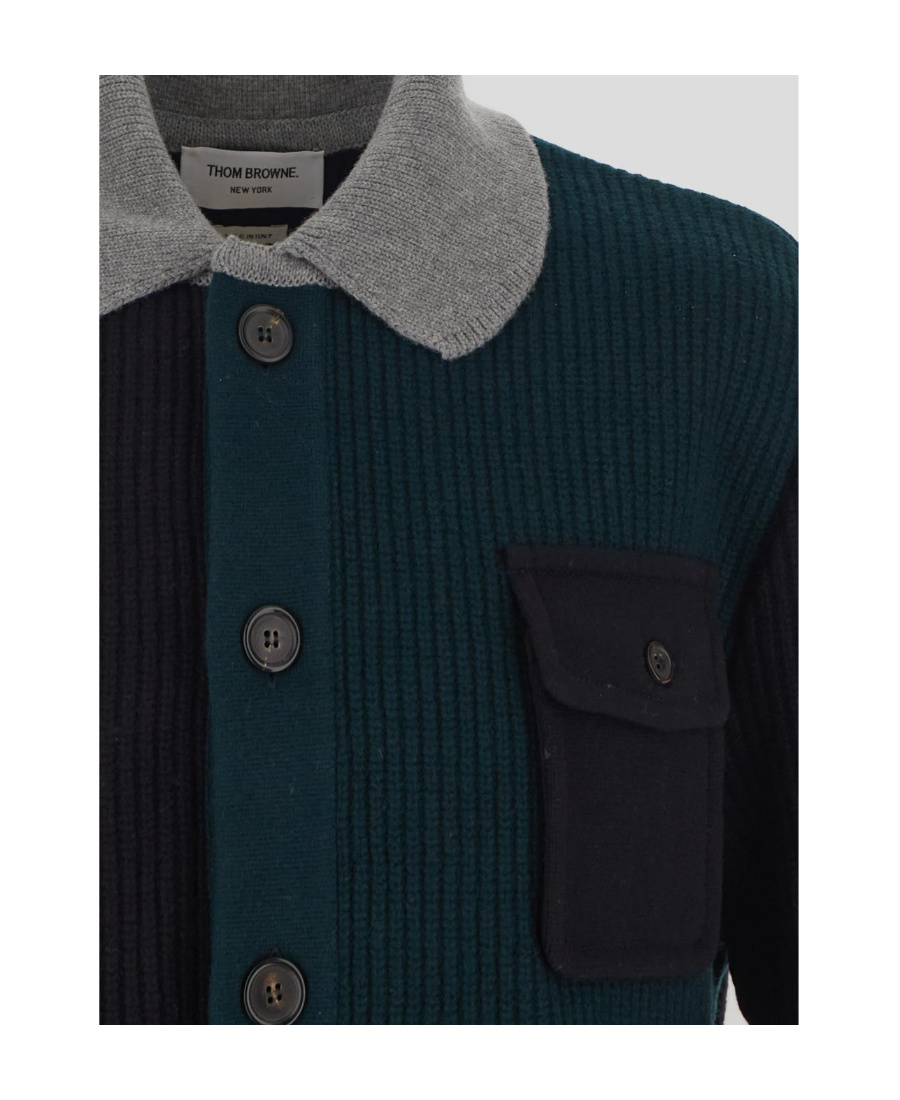 Thom Browne Patchwork Wool Cardigan In Black