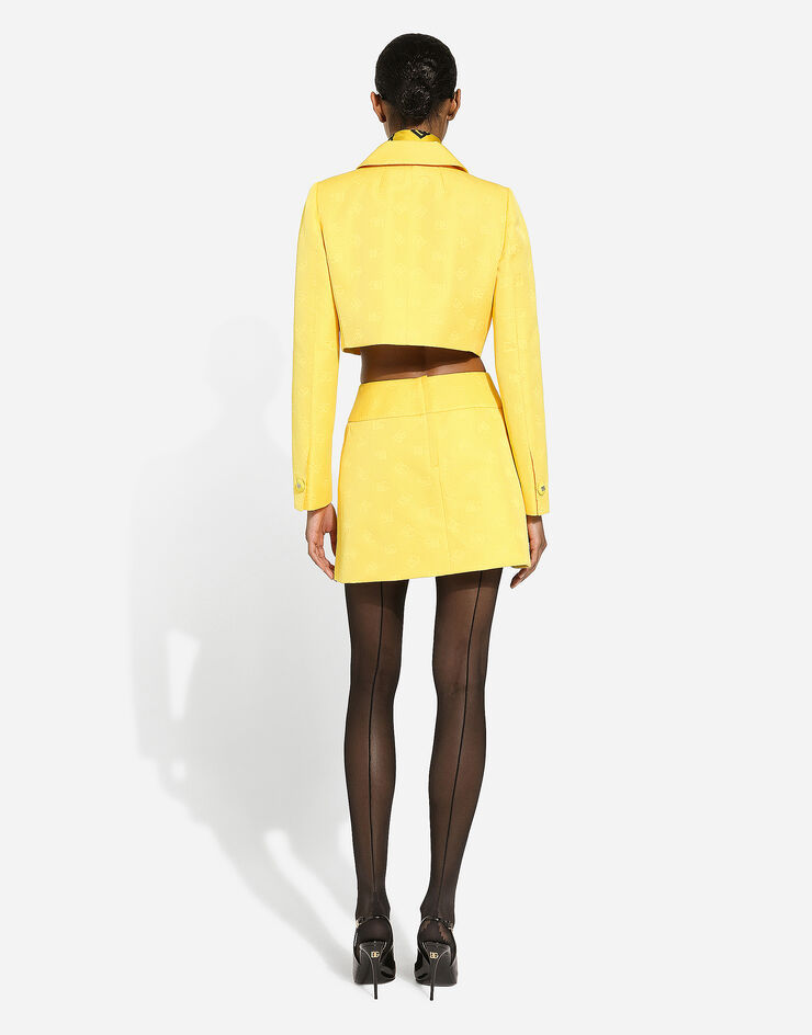 Dolce & Gabbana Monogram-jacquard Button-down Cropped Jacket In Yellow