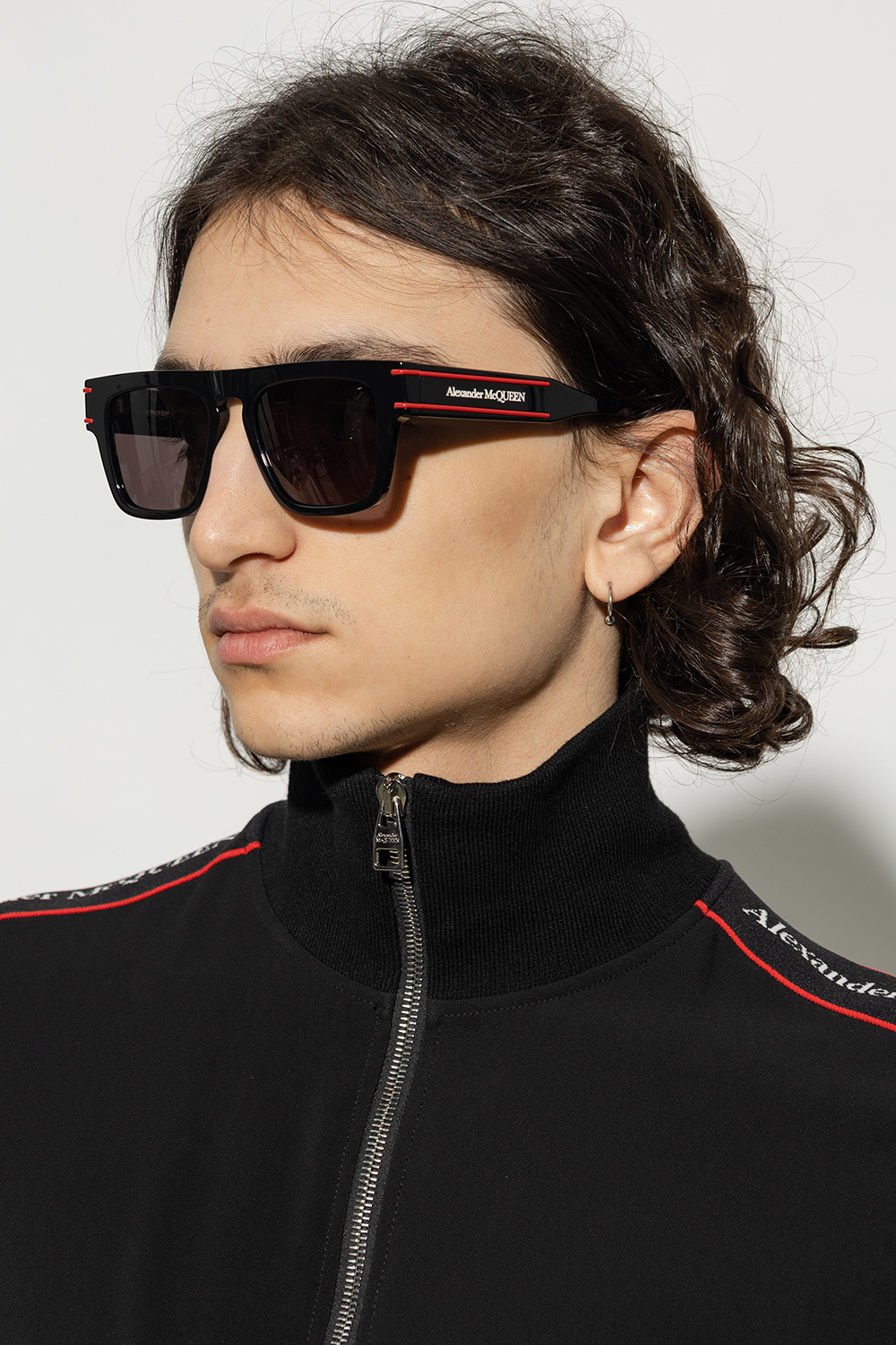 Alexander Mcqueen Logo-print Arm Sunglasses In Brown