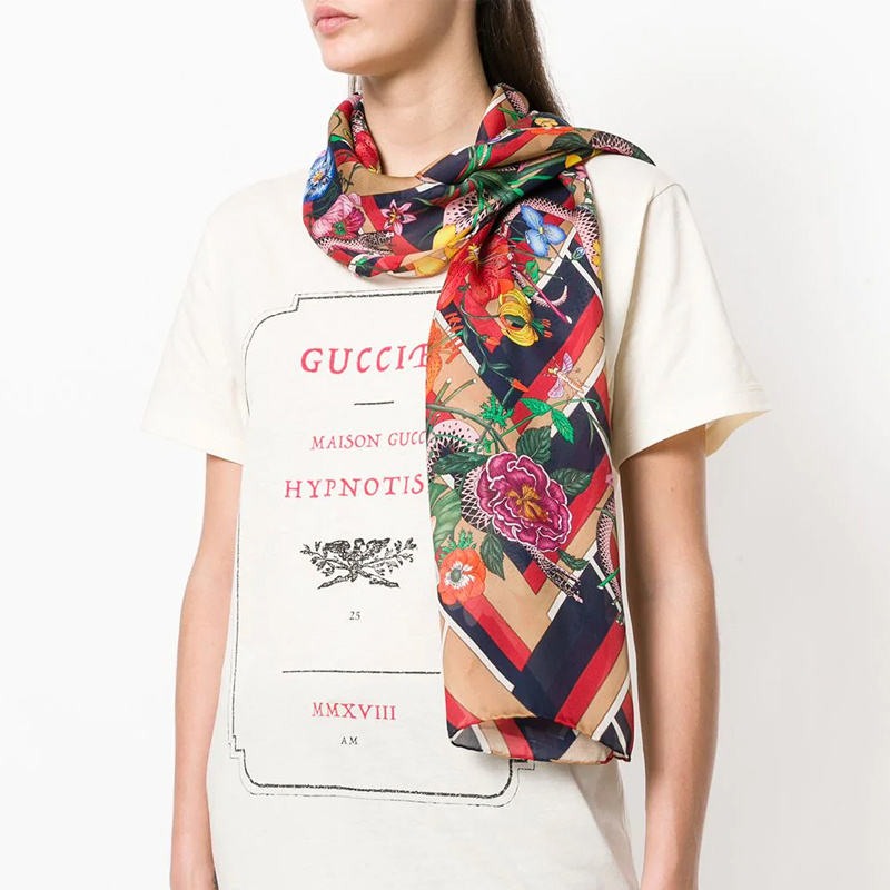 Gucci Printed Silk Scarf In Multicolor