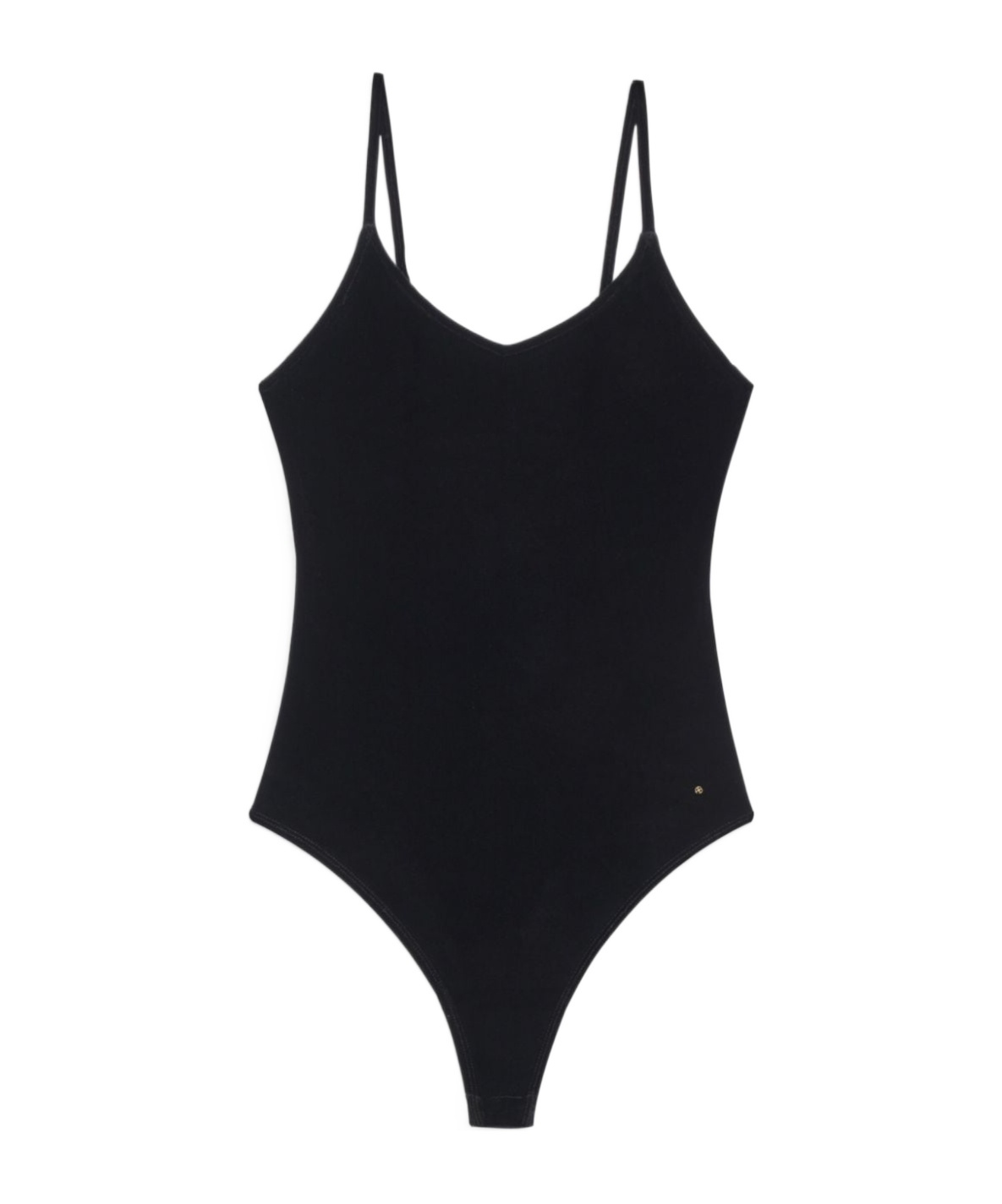 ANINE BING LOGO-PLAQUE VELVET BODYSUIT