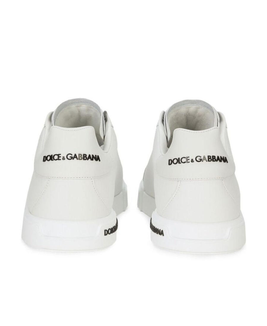 Dolce & Gabbana Leather Sneakers With Lateral Logo Patch In White