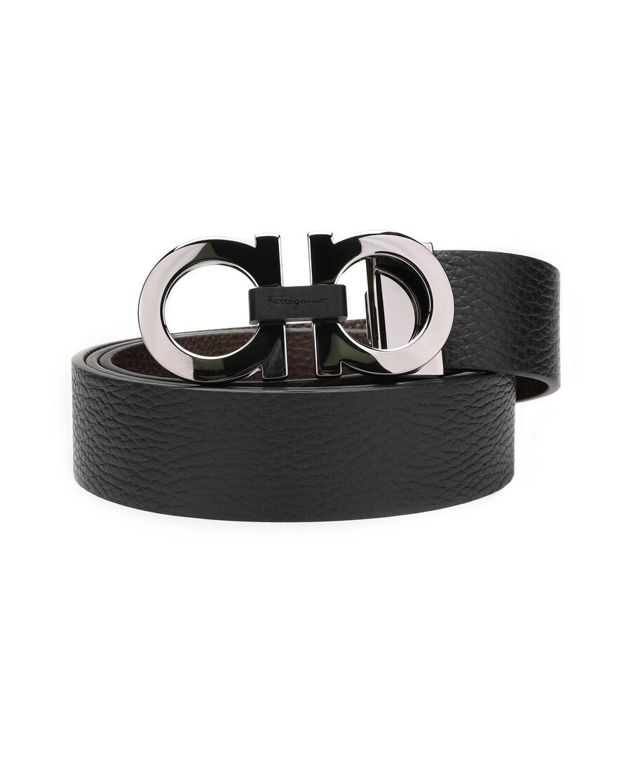 Ferragamo Double-sided Adjustable Embossed Belt In Black