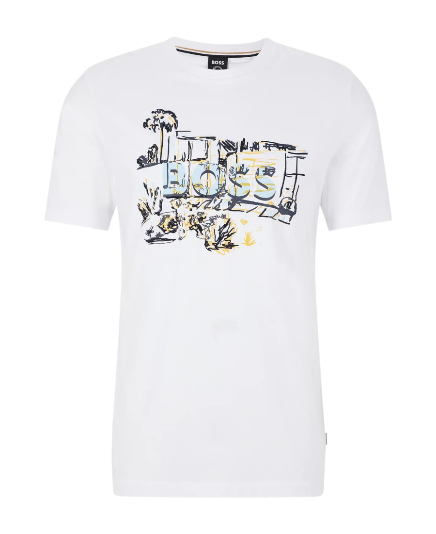 Hugo Boss Illustration-style Logo-print T-shirt In Multicolor