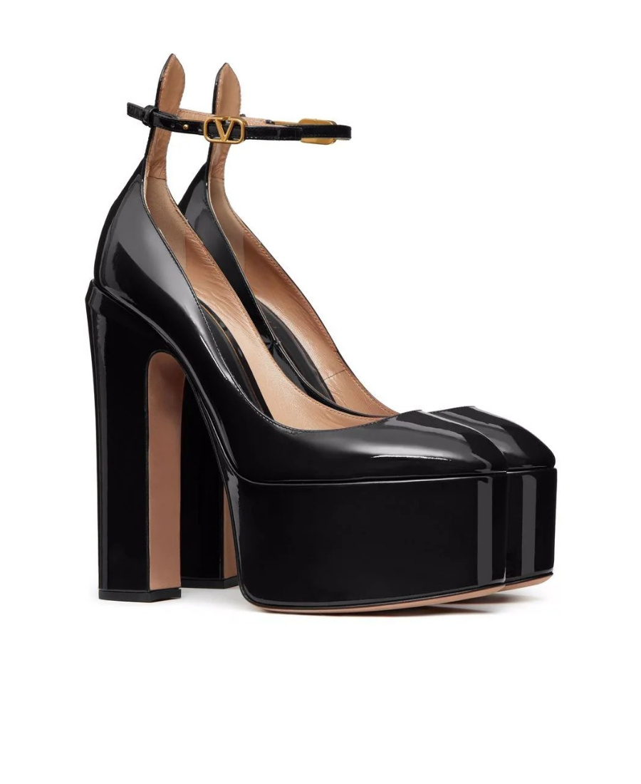 Valentino Vlogo 120 Patent Ankle Strap Platform Pump In Black