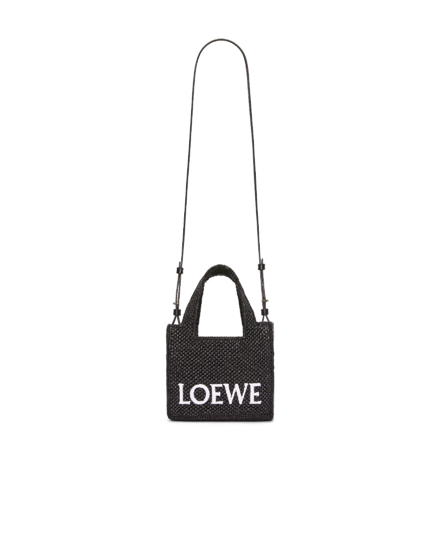 Loewe X Paula's Ibiza Font Logo Mini Tote Bag In Raffia In Black