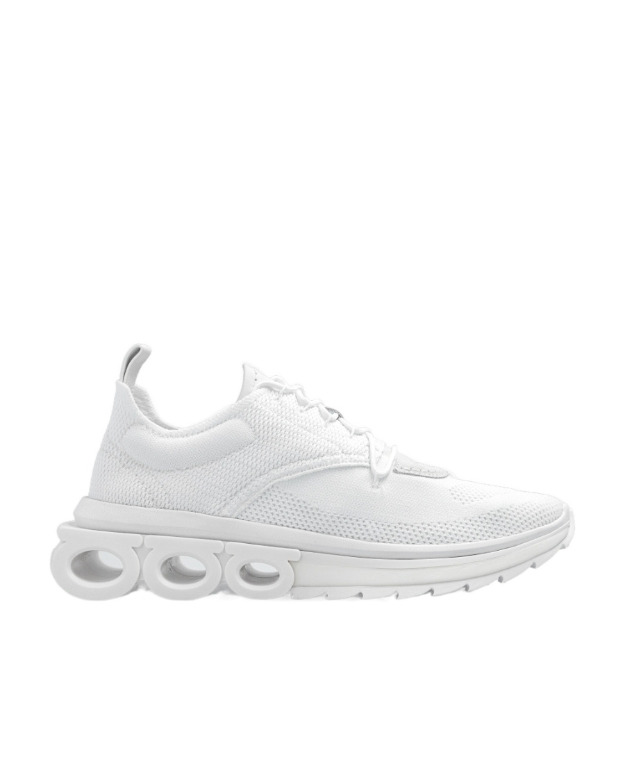 Ferragamo Mesh Pull Tab Round Toe Sneakers In White