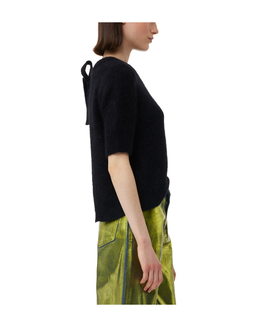 Ganni Open-back Short-sleeve Top In Black
