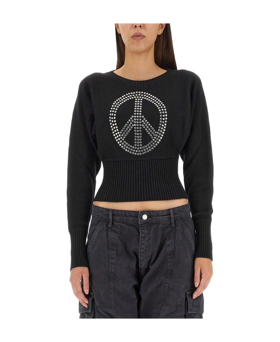 Moschino Peace Symbol Embellished Knitwear With Long Sleeves In Black
