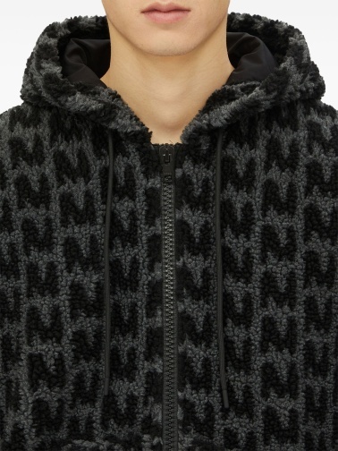 Msgm Towelled Finish Logo-patterned Zipped Hoodie In Black