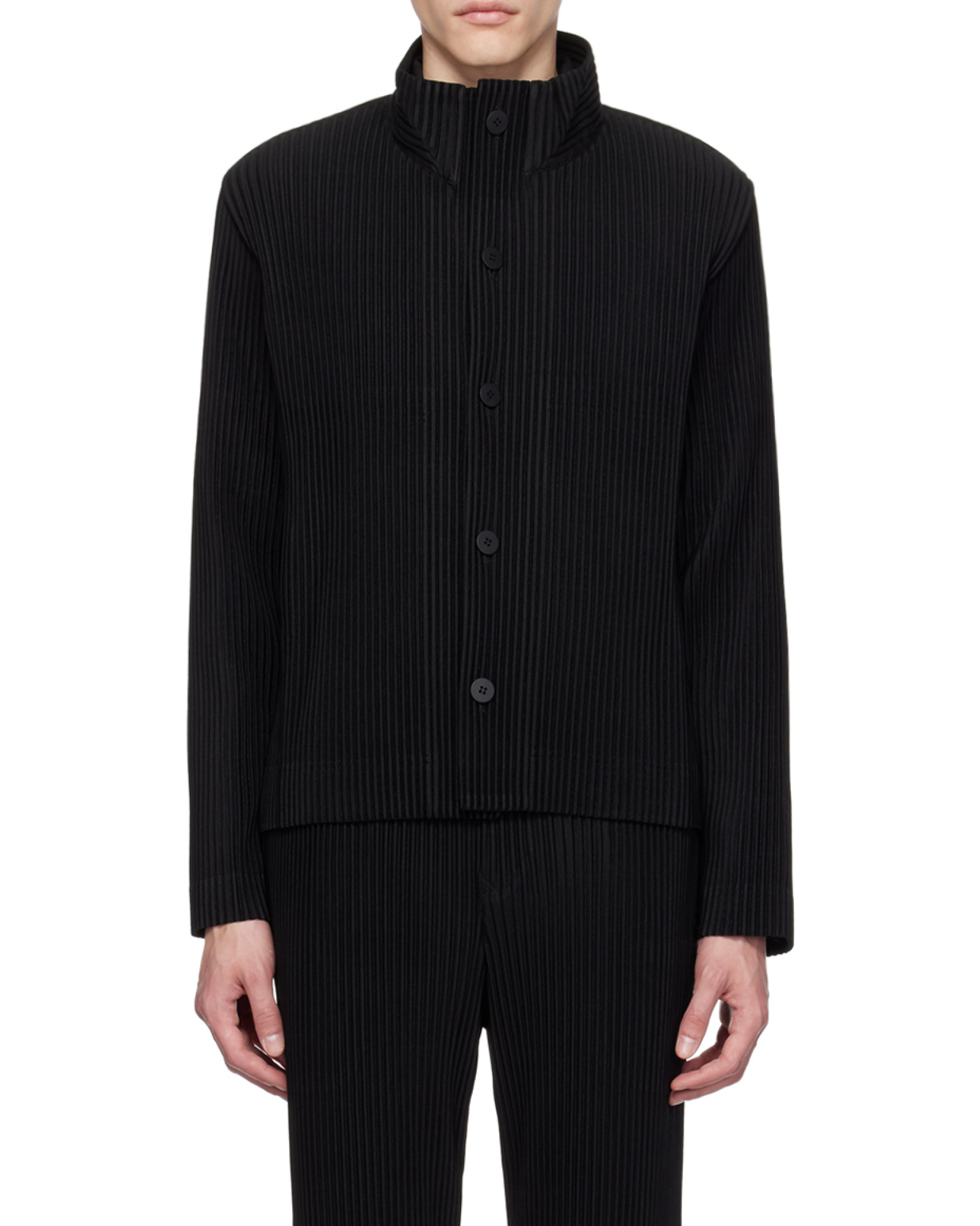Issey Miyake Striped Casual Jacket In Black