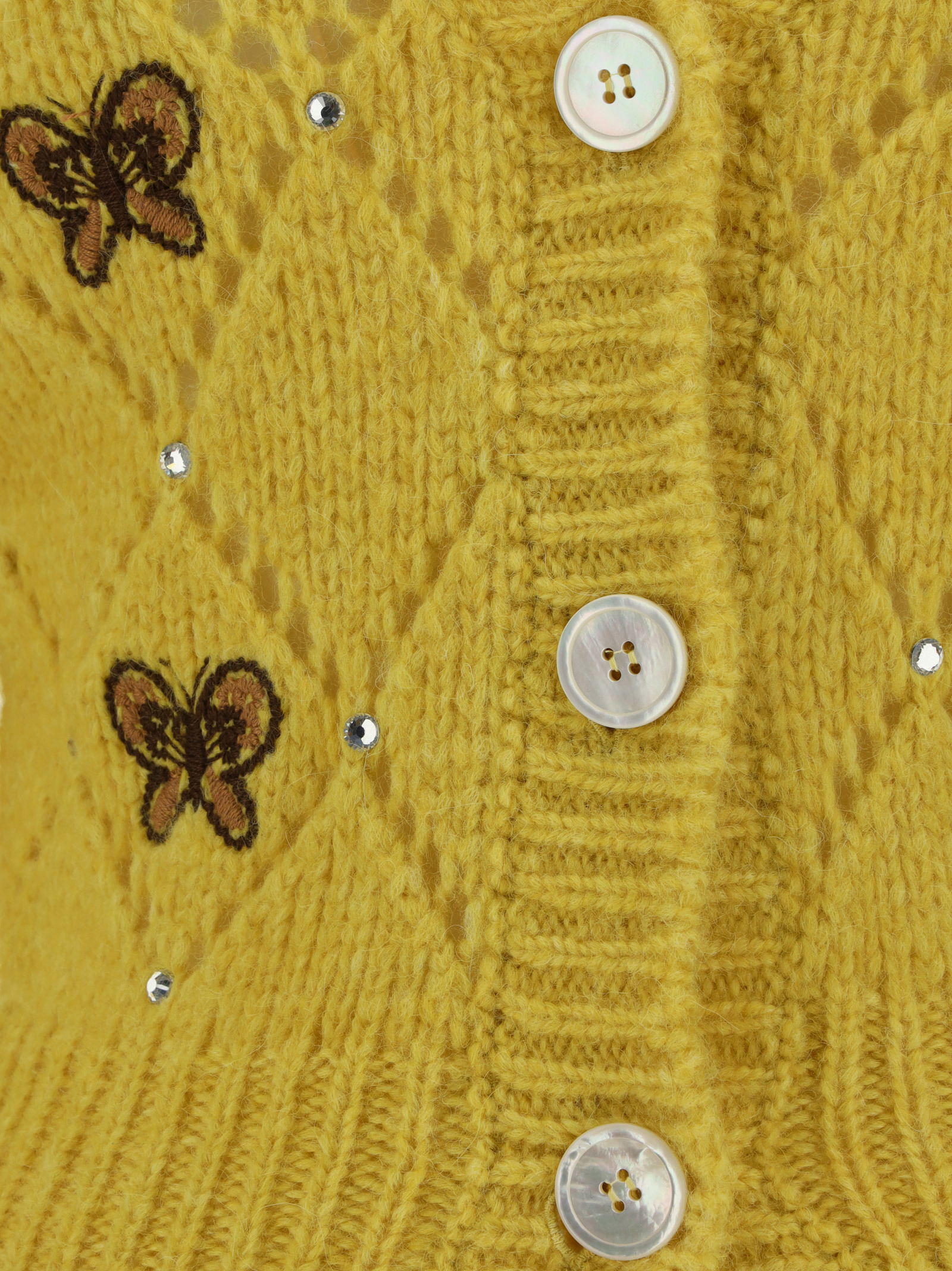 Alessandra Rich Butterfly-embroidered Pointelle Cardigan In Yellow