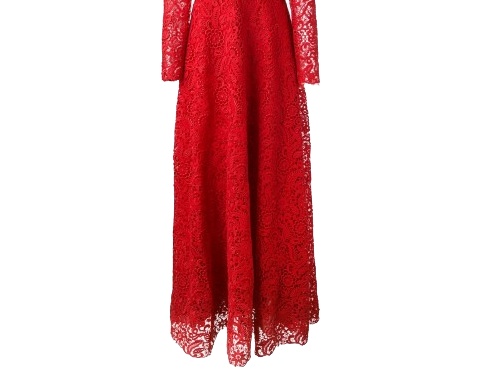 Valentino Floral Lace Detail Dresswide In Red