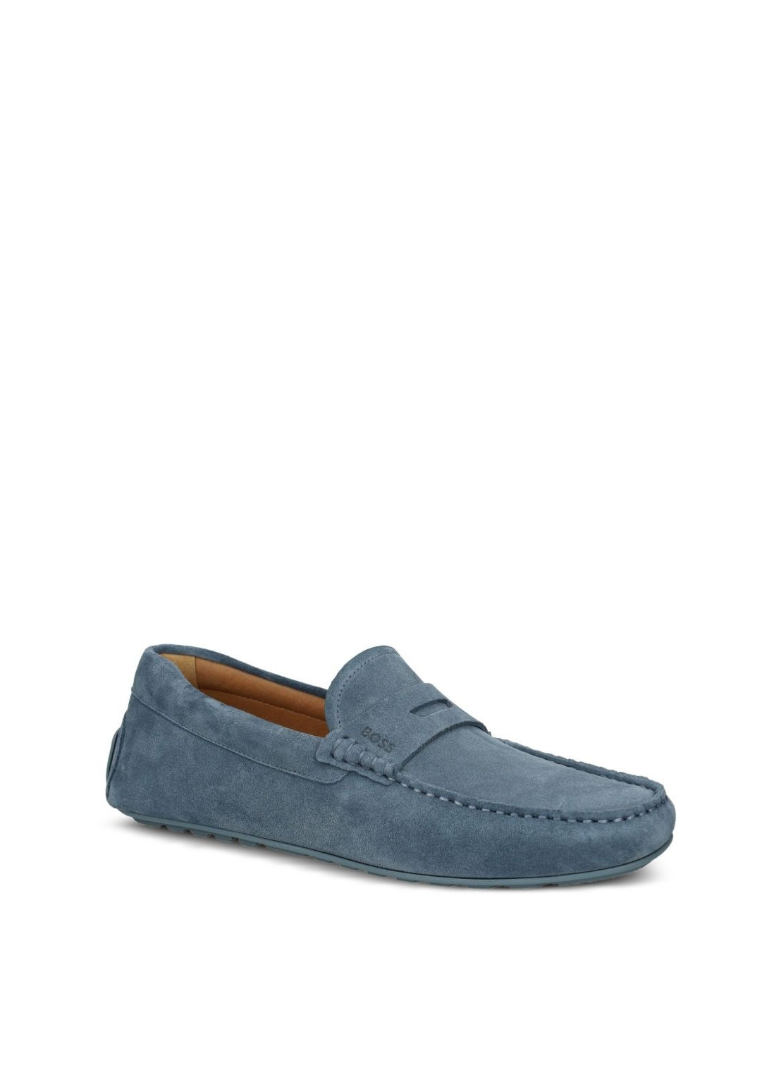 Hugo Boss Portuguese-crafted Moccasin Loafers In Suede With Penny Trim In Blue