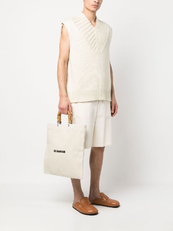Jil Sander Man Sand Canvas Handbag In White
