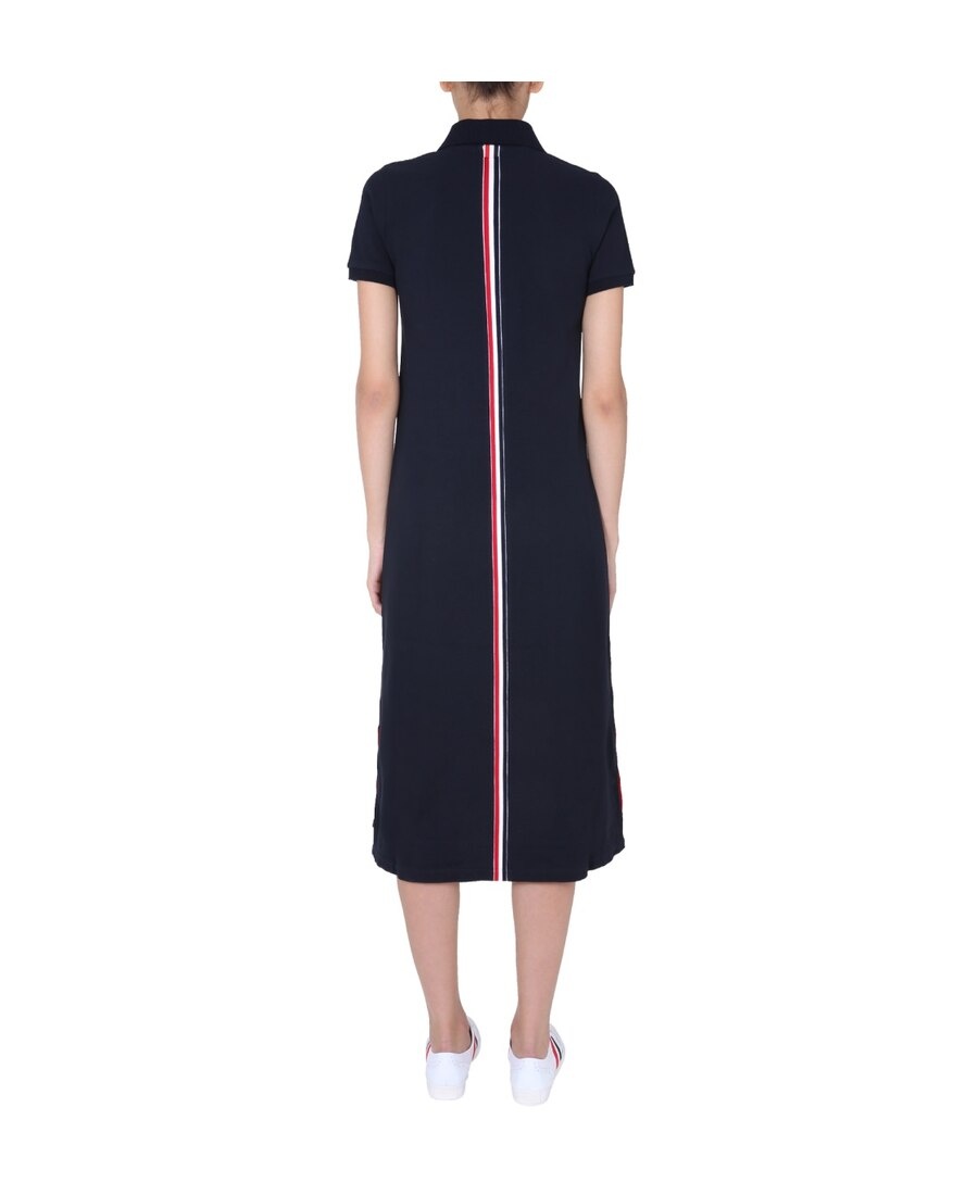 Thom Browne Center-back Stripe Piqué Polo Dress In Black