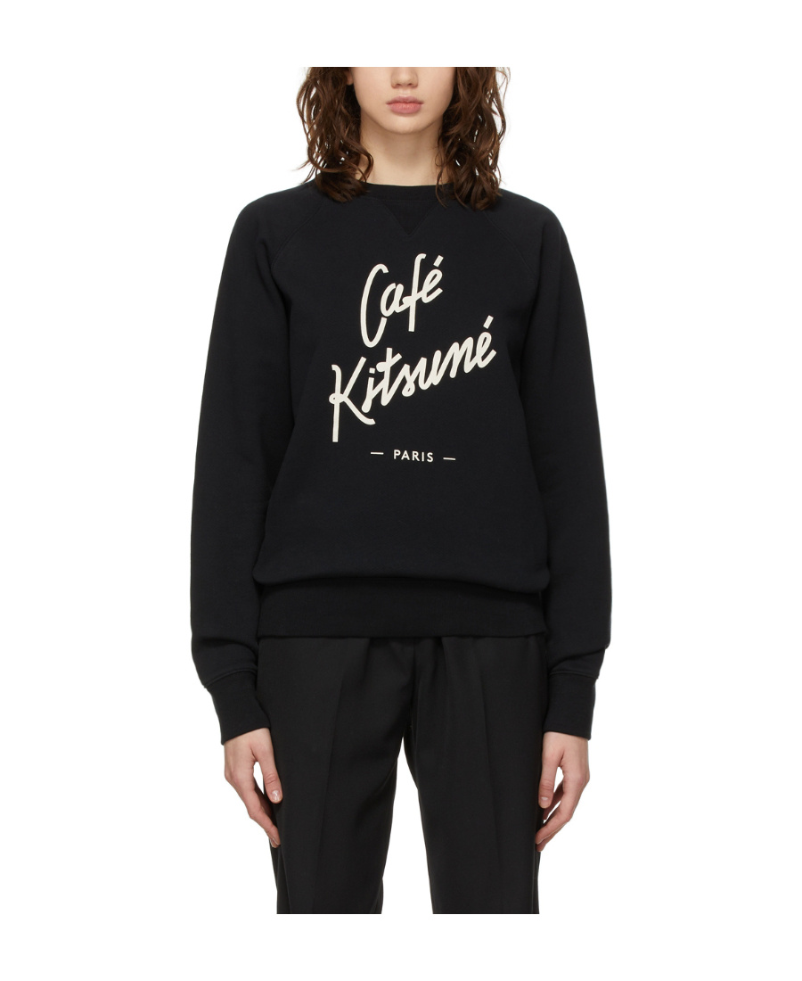MAISON KITSUNÉ BLACK LOGO PRINTED ROUND NECK SWEATER 