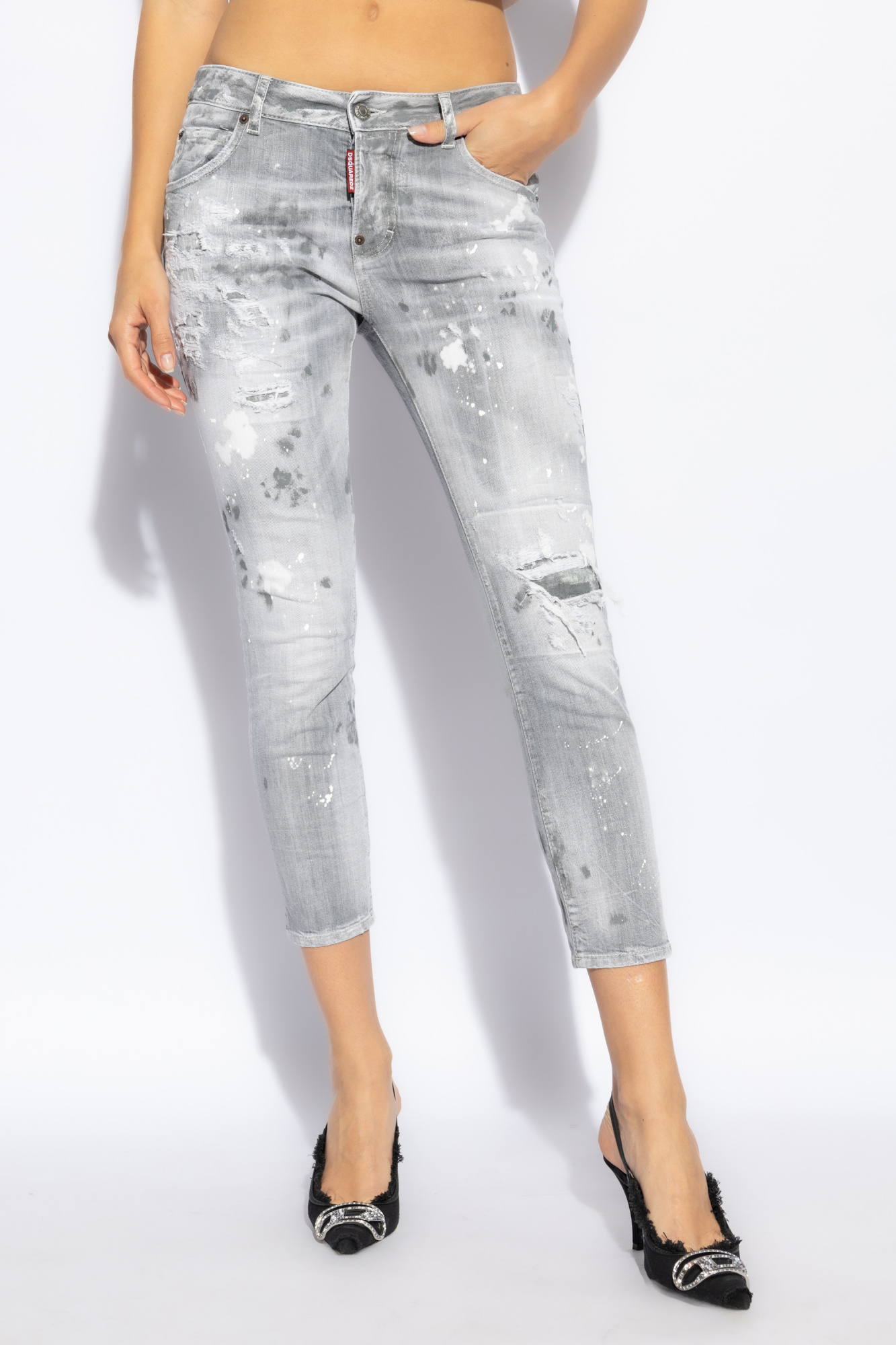 Dsquared2 Logo-patch Cotton-blend Jeans In Gray