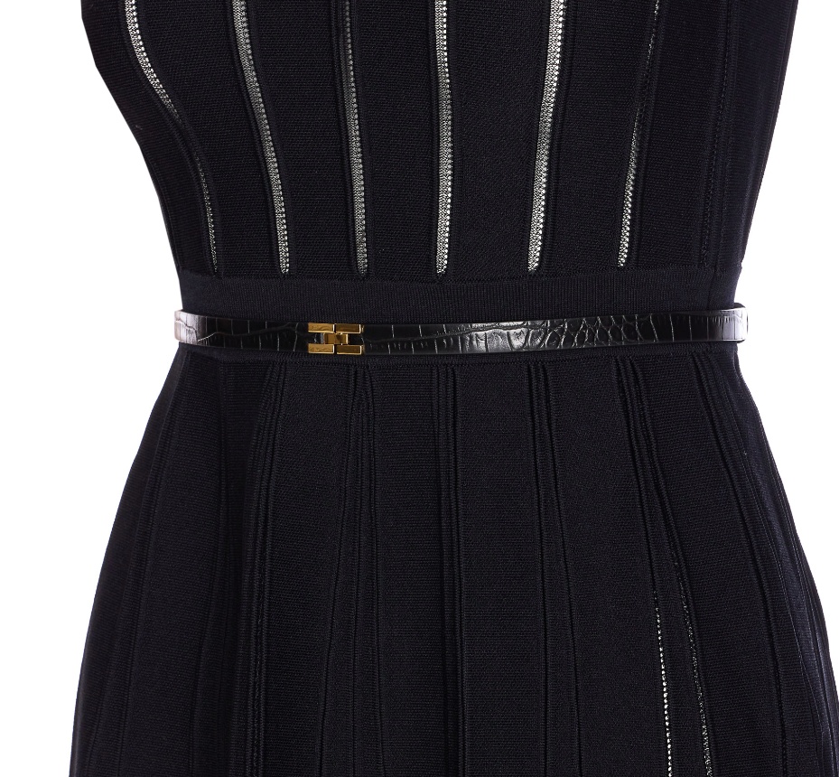 Elisabetta Franchi Knitted Dress With Belt And Stripes In Black