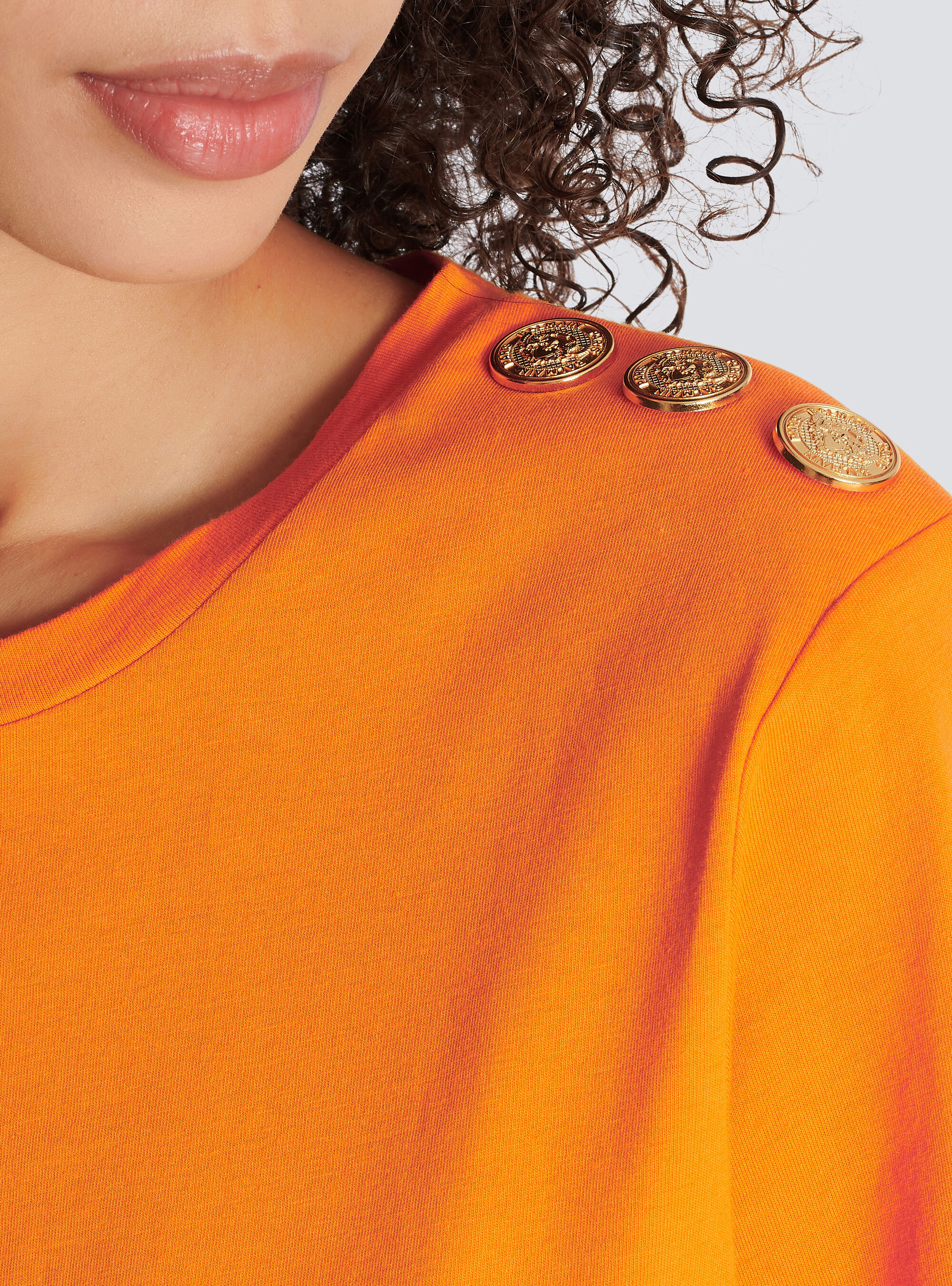 Balmain Eco-responsible Cotton T-shirt With Logo Print In Orange