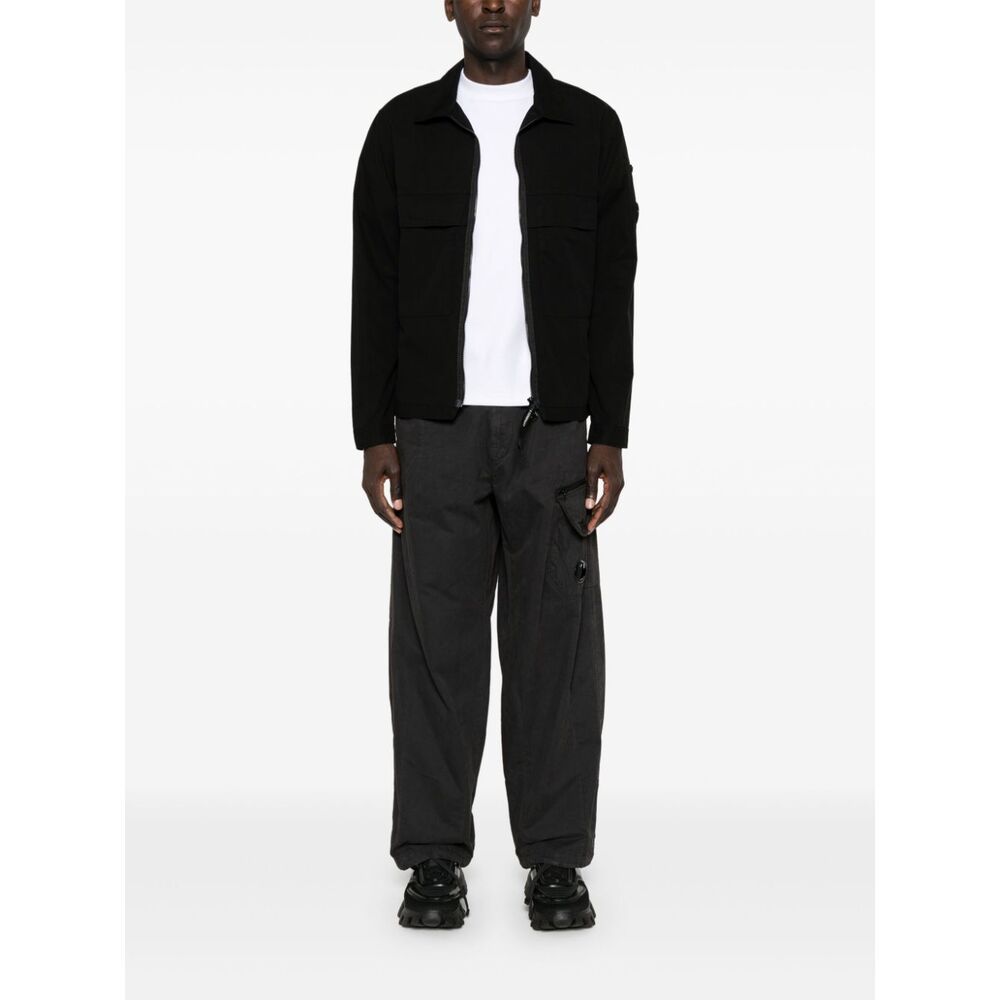 C.p. Company Lens Cotton Cargo Trousers In Black