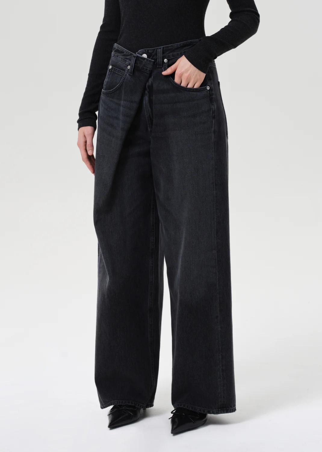 Agolde Pleated Detail Denim Trousers In Black