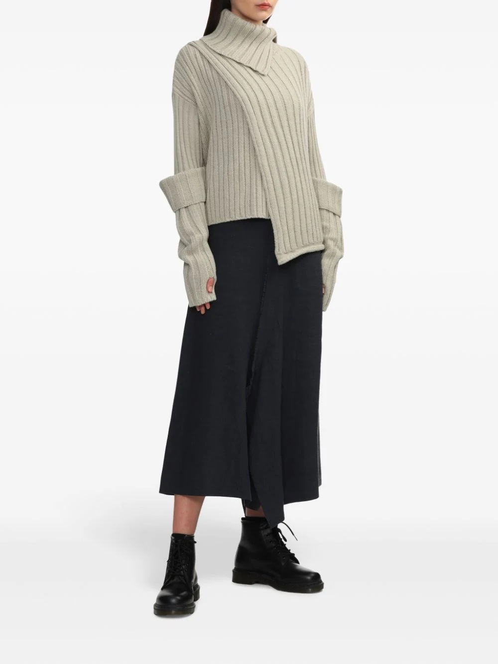 Y's Rib Multi-layered Turtleneck Wool Sweater In Nude