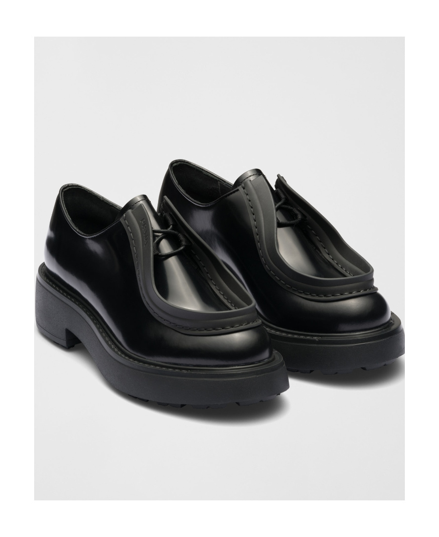 Prada Women's Leather Lace-up Shoes In Black