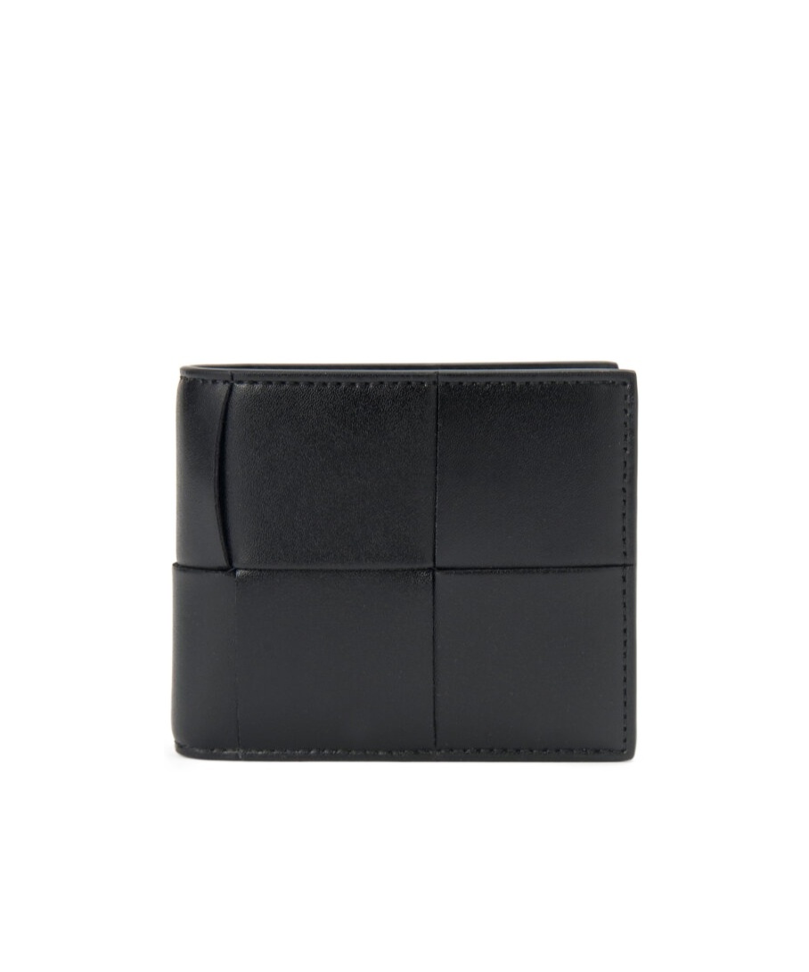 Bottega Veneta Bi-fold Intrecciato Wallet In Calf Leather In Black