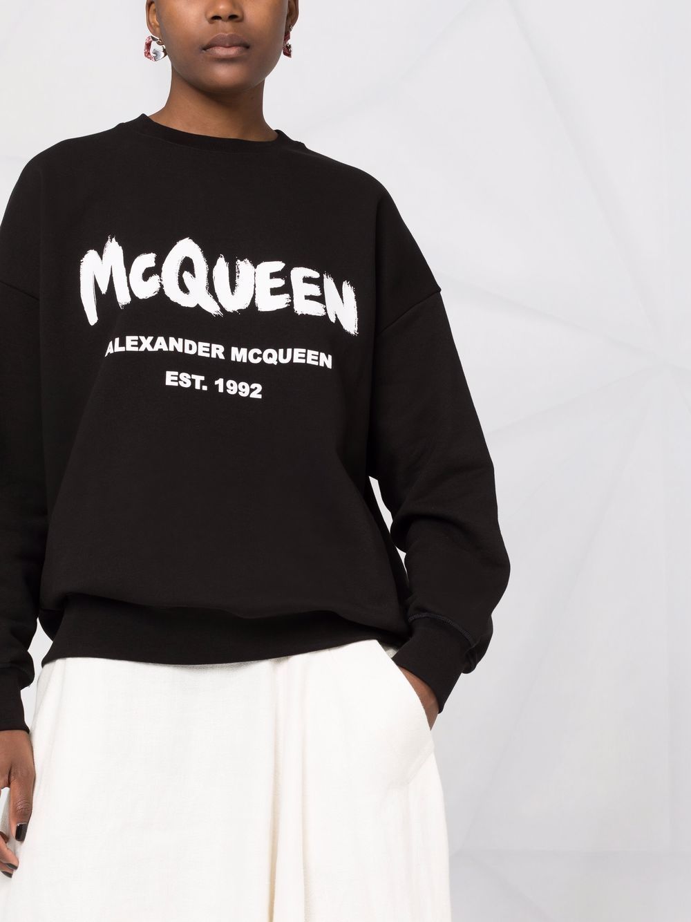 Alexander Mcqueen Graffiti Print Crew Neck Sweatshirt In Black
