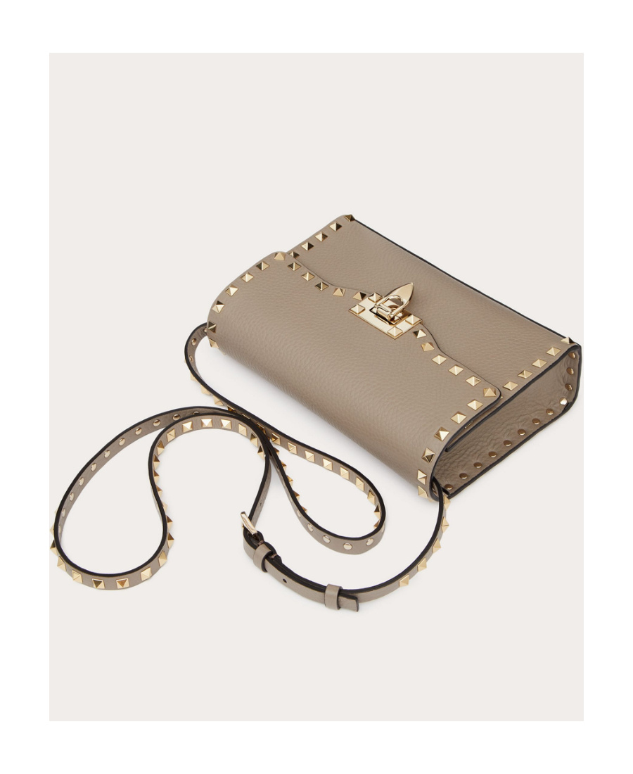 Valentino Calf Leather Rockstud Alcove Shoulder Bag In Nude