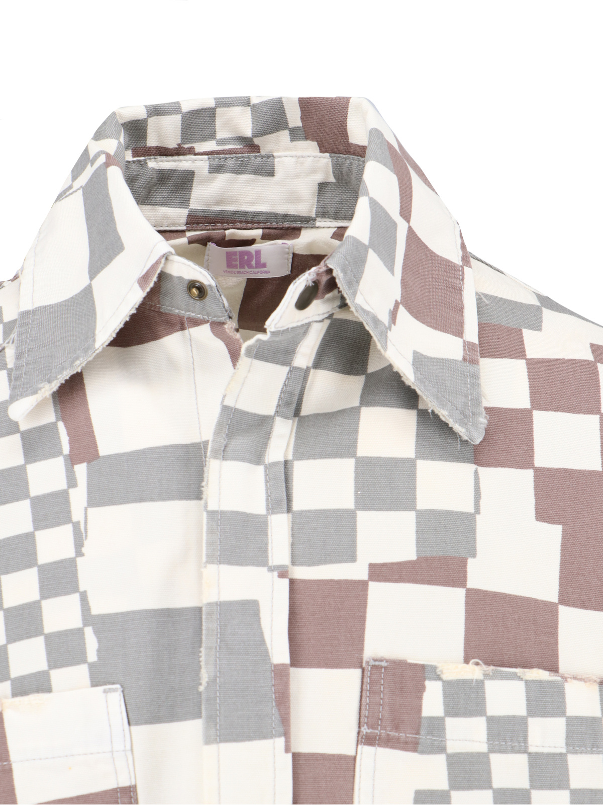 Erl Multicolor Jacket With Asymmetric Check Motif In Cotton Denim Man In White