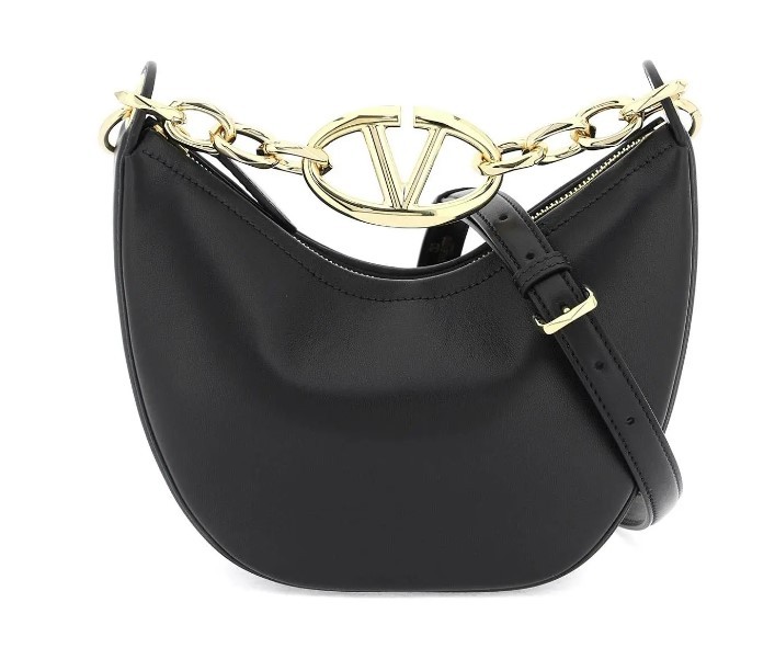 Valentino Garavani Vlogo Moon Zip-up Mini Shoulder Bag In Black