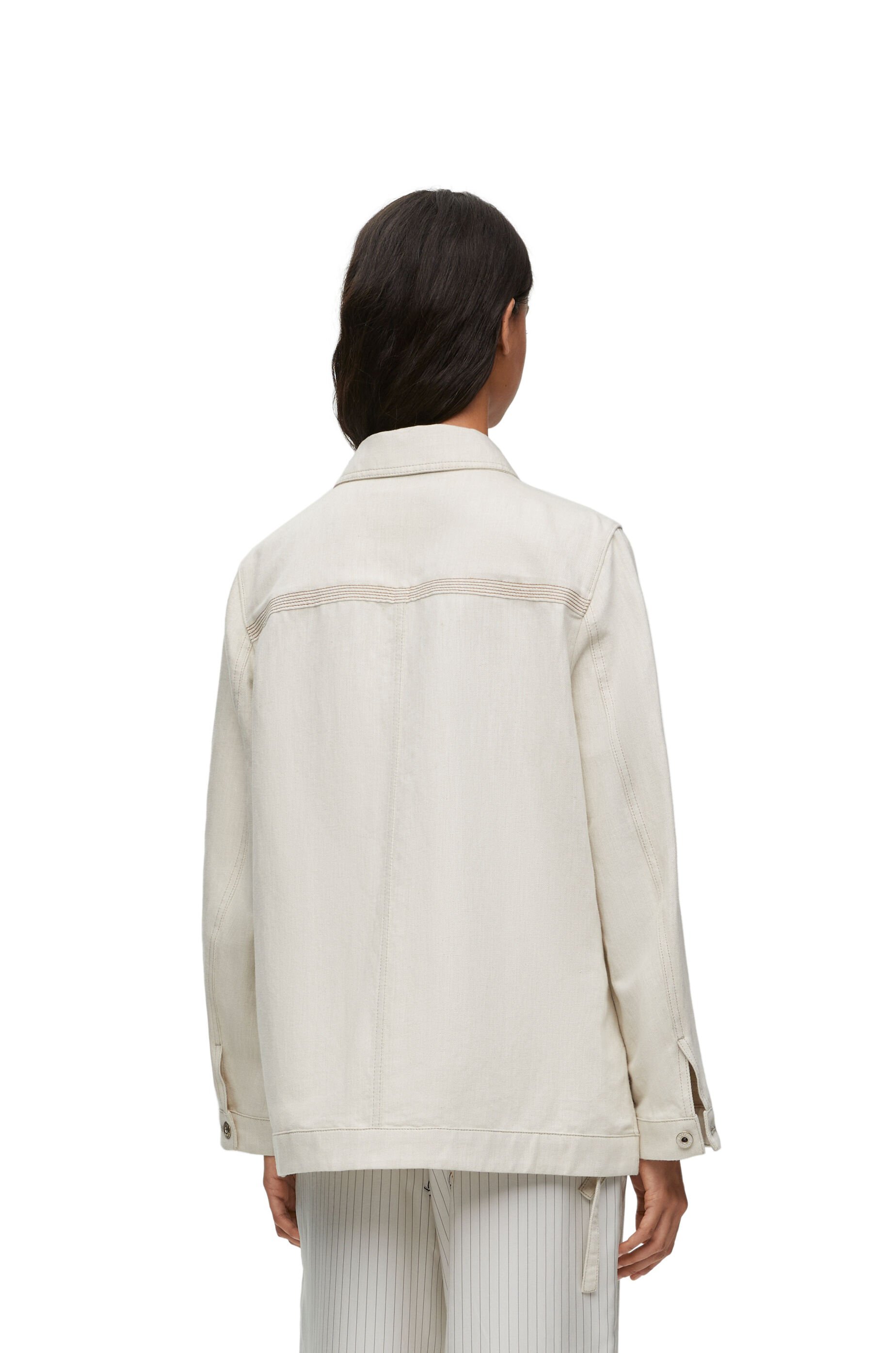 Loewe Asymmetric Leather-trimmed Cotton And Linen-blend Drill Jacket In White