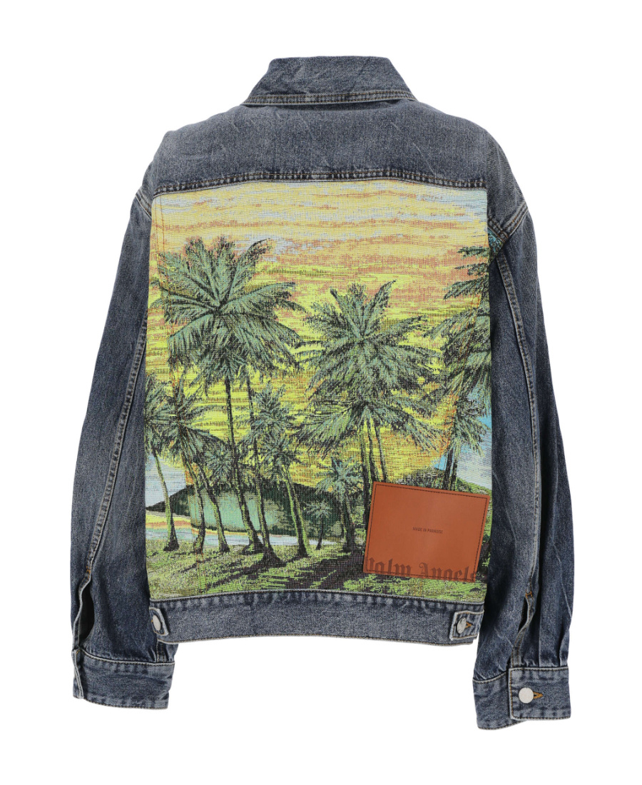 Palm Angels Sunrise-print Denim Jacket In Gray