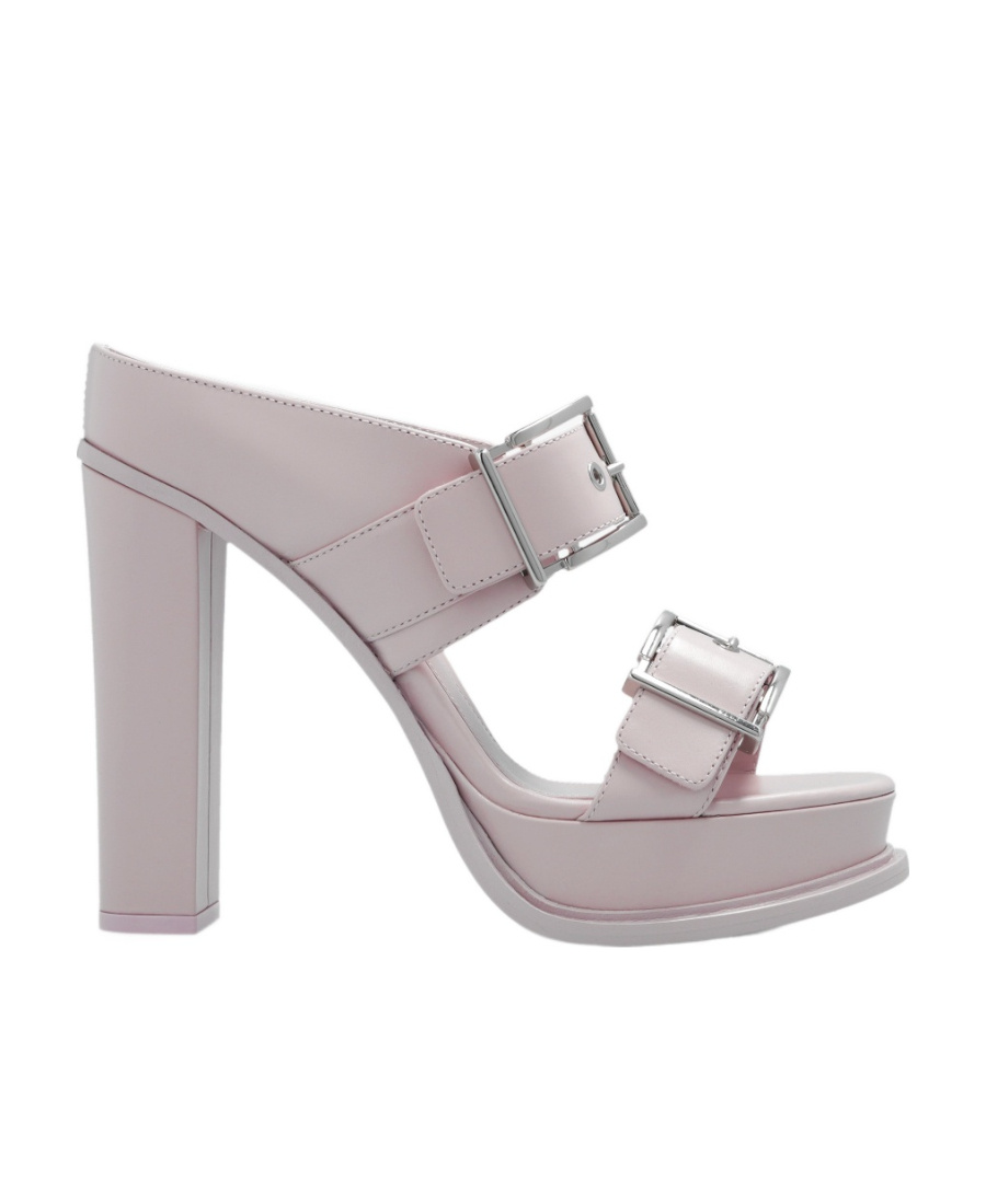 Alexander Mcqueen 120mm Leather Platform Mules In Gray