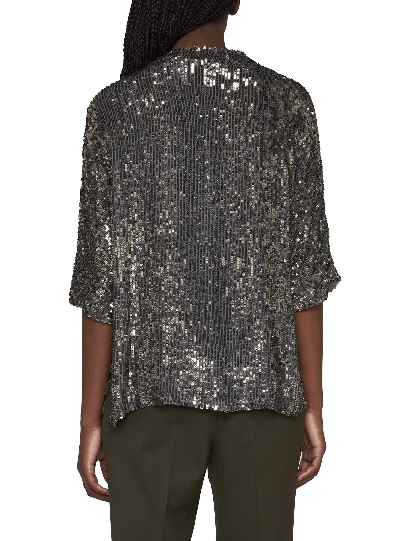P.a.r.o.s.h Metallic Sequin Blouse With V Neck In Tech Fabric Woman