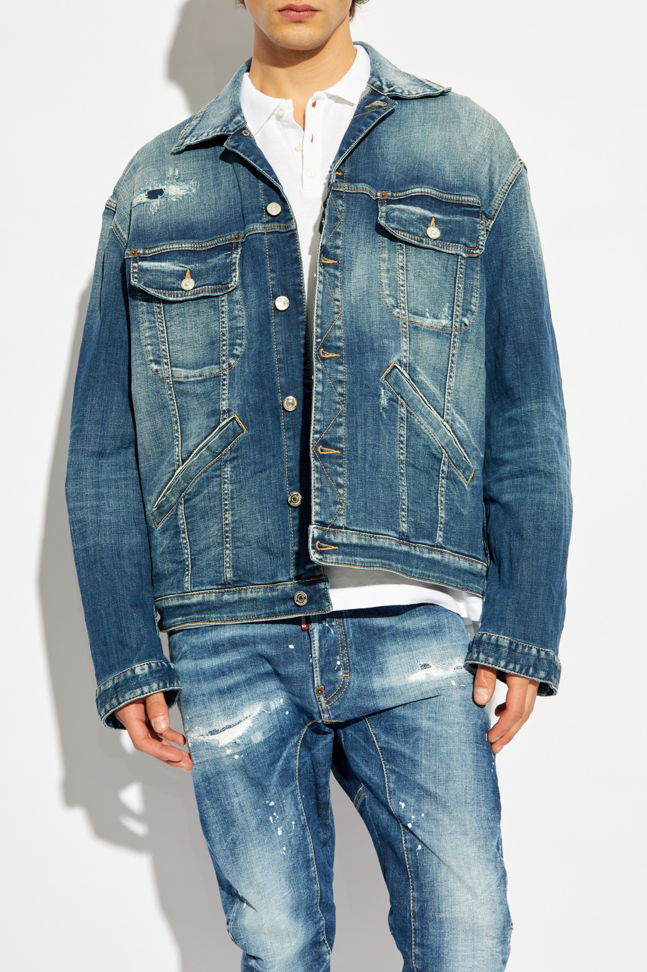 Dsquared2 Distressed Denim Jacket In Blue