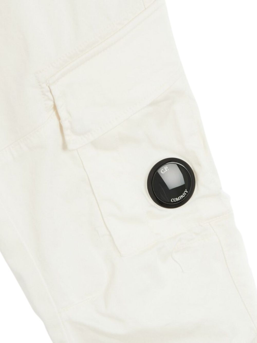 C.p. Company White Cargo Pants With Lens Motif On The Leg In Cotton Man In White