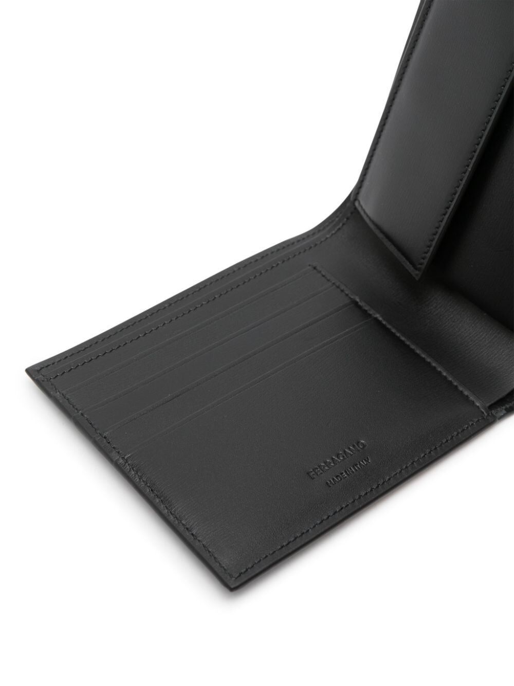 Ferragamo Florence Black Bi-fold Wallet With Logo Lettering On The Front In Leather Man